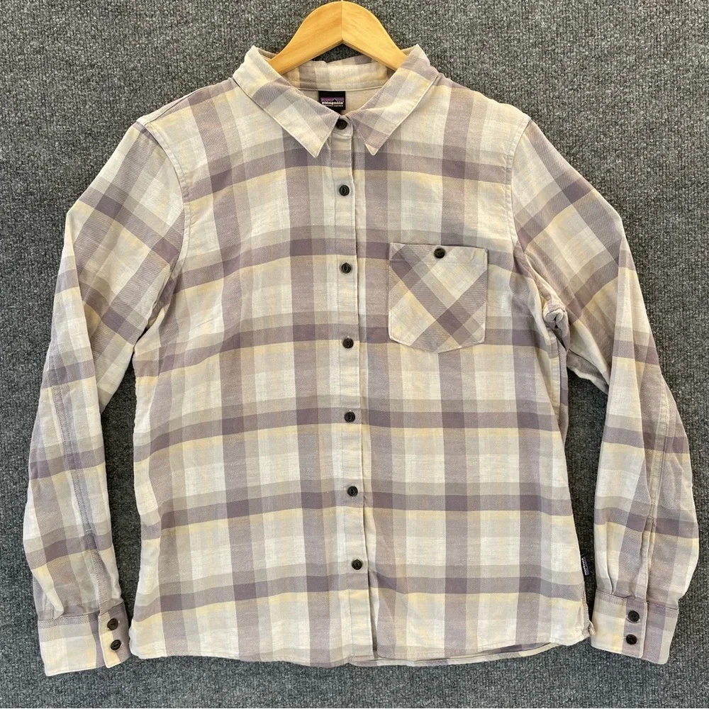 Patagonia Plaid Button-Down Shirt in Lavender, Cream, and Gray